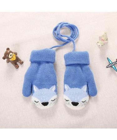 iEasey Cute Baby Winter Knitted Mittens On String | 0-3 Years | Fox Design | Insulated Fleece Gloves for Boys & Girls | Blue - Buy Online on GoSupps.com