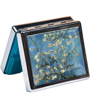 Silver Vintage Pill Box - 7 Day Metal Organizer with Mirror & 8 Compartments | Cute Travel Pillbox for Purse - Art Almond Blossoms - Buy Online on GoSupps.com