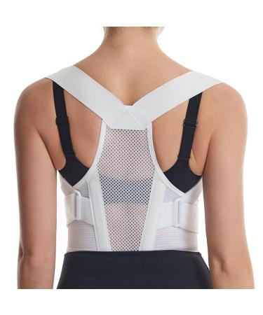 Posture Corrector for Women Upper Back Pain Support Slim & Adjustable Shoulder Brace - Back Brace for Back Pain Relief White Medium