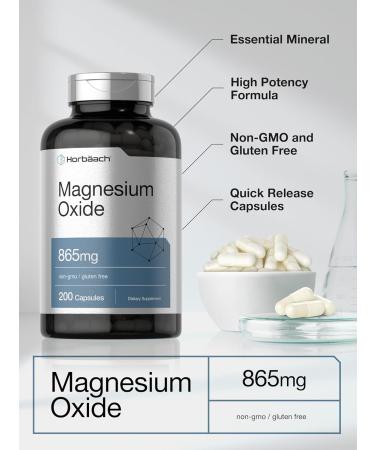 Horb ach Magnesium Oxide 865 mg | 200 Capsules | Non-GMO and Gluten Free Supplement 200 Count (Pack of 1) - Buy Online on GoSupps.com