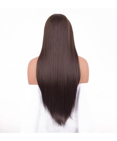 Vebonny 22-Inch Chocolate Brown Lace Front Wig for Women - Glue-Free Straight Hair with Middle Parting #028NEW | International Shipping - Buy Online on GoSupps.com