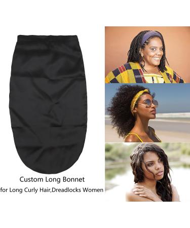 SAYMRE Long Silk Bonnet - 100% Mulberry Silk Sleep Cap for Women | Adjustable Elastic Band | Silk Satin Wrap for Curly Hair & Dreadlocks - Black - Buy Online on GoSupps.com
