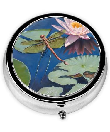 Dragonfly Painting Round Pill Box | 3 Compartment Portable Travel Medicine Organizer - Decorative Mini Purse for Vitamins & Tablets - Buy Online on GoSupps.com
