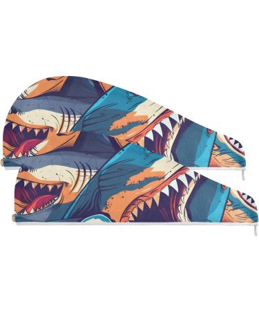 Angry Sharks Hair Towel 2 Pack | Super Absorbent Quick Dry Hair Turbans for Women & Girls - Buy Online on GoSupps.com