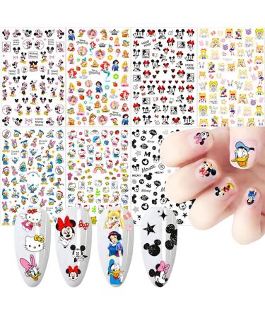 Cartoon Nail Art Stickers Cute Cartoon Nail Decals 3D Self-Adhesive Nail Art Supplies Designer Nail Stickers for Women Kids Girls Manicure Acrylic Nails Decoration Accessories 7 Sheets