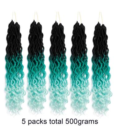 Ouyafei 20 Wavy Faux Locs Braids Crochet Hair 5-Pack - Ombre Green Goddess Locs Synthetic Extensions | 1B/Green/Light Green - 500g Lot - Buy Online on GoSupps.com