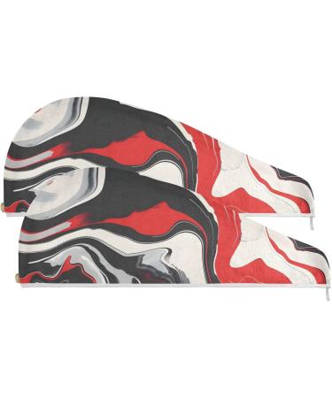 Super Absorbent Liquid Marble Hair Towel 2 Pack Quick Dry Turbans for Women & Girls | Red Gray White Black - Buy Online on GoSupps.com