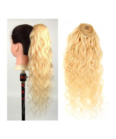 Ponytail Extensions 10-24" Drawstring Ponytail for Women Clip in Ponytail Extension Curly Wavy Ponytail Hairpiece Long Ponytail Extension Human Hair Body Wavy Blonde for Women(Size:10inch(25cm)) 10inch(25cm) DrawString
