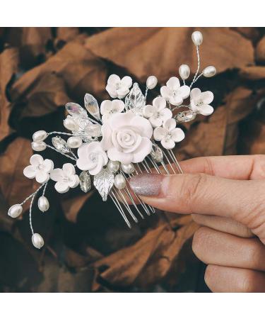 Edary Bridal Wedding Hair Comb Silver Flower Bridal Headpiece Rhinestone Hair Clips Crystal Hair Accessories for Women and Girls (1) - Buy Online on GoSupps.com