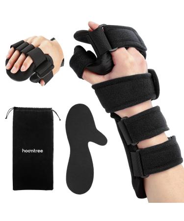Stroke Resting Hand Splint Right&Left Resting Hand Splint with Finger Separator Functional Night Immobilizer Wrist Finger Brace for Carpel Tunnel Pain Sprain Fracture Tendonitis (Right Black)