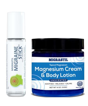 Migrastil Migraine Stick and Topical Magnesium Cream & Body Lotion Bundle