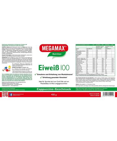 Megamax Protein Cappuccino 400g | High-Quality Low Carb Protein Powder for Muscle Building | Aspartame-Free Milk Protein Shake | Ideal for Baking & Diet - Buy Online on GoSupps.com