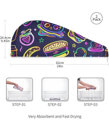 Buy Hamburger Hot Dog Neon Hair Towel 2 Pack - Super Absorbent Quick Dry Hair Turbans for Women & Girls - Buy Online on GoSupps.com
