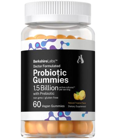 Horb ach Probiotic Gummies | 60 Count | 1.5 Billion with Prebiotic | Adult Supplement for Women and Men | Doctor Formulated | Tropical Flavor | Vegan Non-GMO and Gluten Free | Berkshire Labs