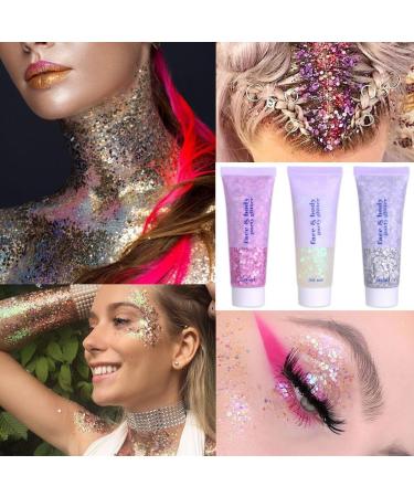  Luxylei Glitter Face Gel 3 Pots Holographic Glitter Makeup Wholesale Body Glitter Liquid Nail with Mermaid Glitter Long Lasting Waterproof - Buy Online on GoSupps.com