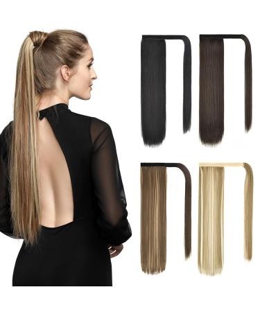 Yamel Ponytail Extension Black Long Straight 22 Inch Wrap Around Fake Ponytail Synthetic Hair Extensions Clip in Ponytail Hairpiece for Women Black 22 Inch (Pack of 1)