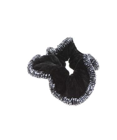 Womens Girls Black Velvet Beaded Fabric Evening Christmas Birthday Bridal Wedding Bridesmaid Party Ponio Hair Tie Up Back Elastic Accessories Bobbles Ponytail Holder Rubber Bands Scrunchie Grey Beads