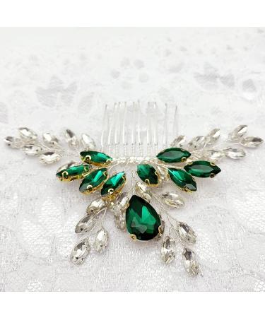 PRETTYLIFE Bridal Crystal Hair Comb - Green Rhinestone Hair Piece for Women and Girls - Buy Online on GoSupps.com