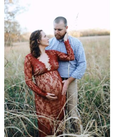 BUOYDM Maternity Lace Photography Dress Maxi - Elegant Props for Photo Shoots - M Burgundy Red - Buy Online on GoSupps.com