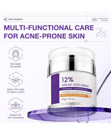 12% Azelaic Acid Facial Cream with Niacinamide & Hyaluronic Acid - Brightening & Texture Smoothing Face Cream Gentle Daily Skincare for Dull & Acne-Prone Skin 50g/1.69 oz - Buy Online on GoSupps.com