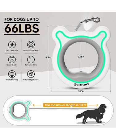Hailoly 3m Roller Linen Dog Leash for Medium Dogs - 360 Rotatable Chain Head LED Night Light & Rainbow Ring - Perfect for Dogs Up to 30kg (White) - International Shipping - Buy Online on GoSupps.com