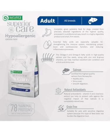 Nature's Protection Superior Care Hypoallergenic Dry Dog Food for Adult Dogs of All Breeds I Grain Free I Salmon I Food for Adult Dogs with Food Sensitivities 10 kg - Buy Online on GoSupps.com