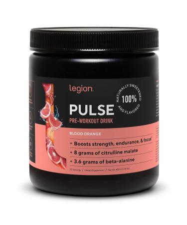 LEGION Pulse Pre Workout Supplement - All Natural Nitric Oxide Preworkout Drink to Boost Energy  Creatine Free  Naturally Sweetened  Beta Alanine  Citrulline  Alpha GPC (Blood Orange) 20 Servings