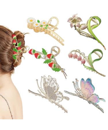 6 Pcs Hair Claw Clips for Women  Large Strong Metal Butterfly Hair Clips Flower Hair Clips for Women Thick Hair