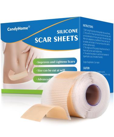 Silicone Scar Sheets Medical Grade Silicone Scar Tape(1.6"x 60" Roll-1.5M) Reusable Scar Removal Strips for Surgical Scars C-Section Keloid Tummy Tuck Burn Acne Surgery Scars Treatment