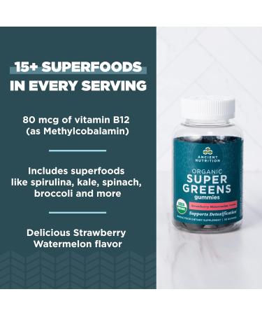 Ancient Nutrition Supergreens Gummy Organic Superfood Gummy Made from Real Fruits Vegetables and Herbs for Digestive and Energy Support 100 Count Strawberry Watermelon - Buy Online on GoSupps.com