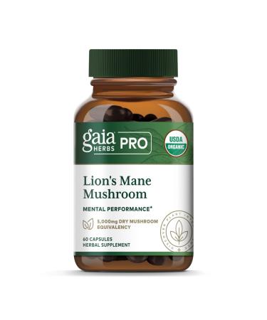 GAIA HERBS PRO Lion's Mane Mushroom - Supports Brain & Neurological Health* - Organic Mushrooms - 2 500mg Per Serving - Gluten-Free - 60 Capsules (30 Servings)