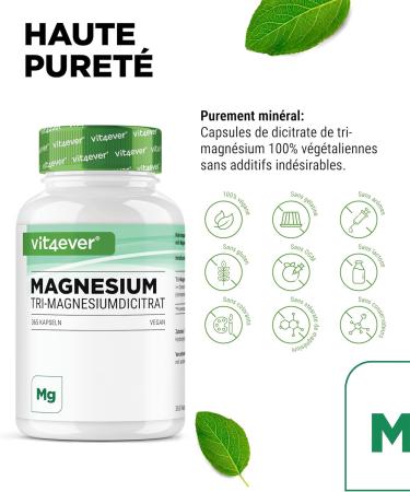 Magnesium Citrate - 365 capsules - 2250mg including 360 mg of Elemental Magnesium Per Daily Serving - 100% Tri-Magnesium Dicitrate without additives - Laboratory tested - High dosed - Vegan - Buy Online on GoSupps.com