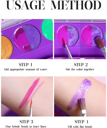 Water Activated Palette Highly Pigmented Bright Vibrant Fluorescent Rainbow Colorful Face and Body Paint Makeup With Brus (A02) - Buy Online on GoSupps.com