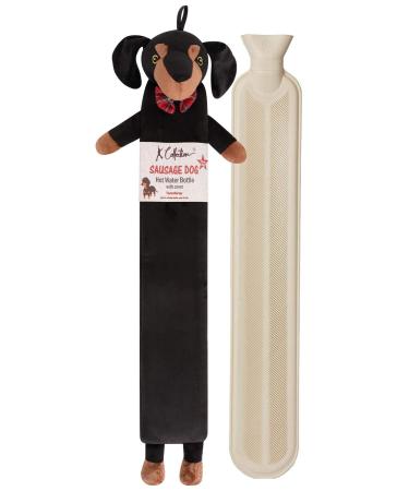 Extra Long Hot Water Bottle Super Soft Novelty Plush Cover Natural Rubber 2L Capacity 72cm Long Perfect for Pain Relief on Aches or Injuries (Sausage Dog) Sausage Dog - Black