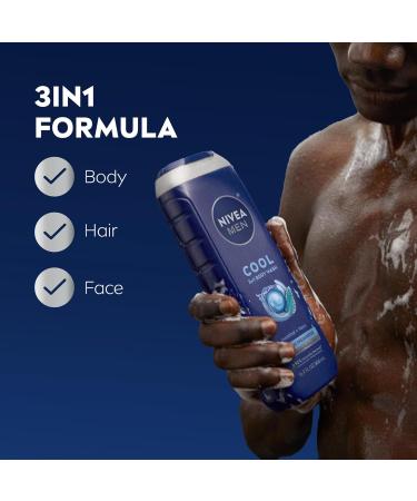 Nivea Men Cool Body Wash Icy Menthol and Yuzu Scent 3-in-1 Men's Body Wash Face and Hair Paraben Free pH-Skin Friendly 16.9 Fl Oz Bottle 16.9 Fl Oz (Pack of 1) - Buy Online on GoSupps.com