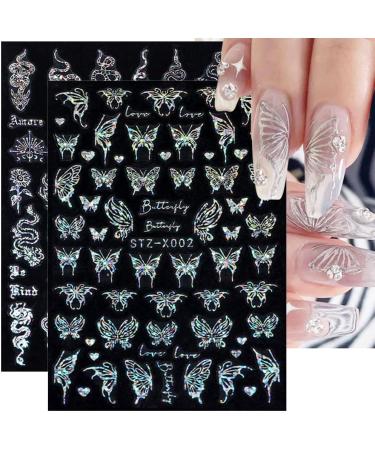 3D Laser Silver Butterfly Nail Stickers - Spring Art Decals for Women - 6pcs - Buy Online on GoSupps.com