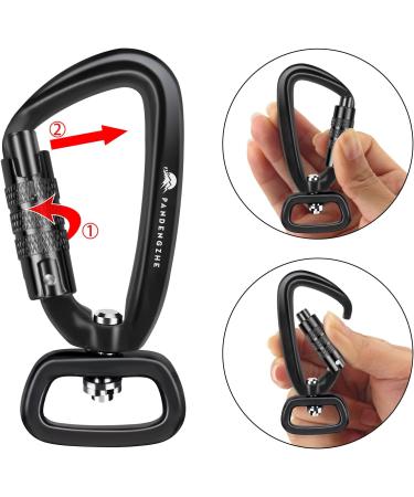 PANDENGZHE Locking Carabiner Clip with Swivel Ring - Ideal for Securing Pets, Dog Leash, Camping, Hiking & Keychains | Black - Buy Online on GoSupps.com