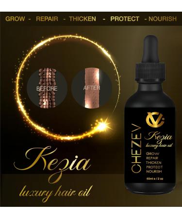 CHEZEV VISION Kezia Luxury Hair Oil - 100% Natural Hair Growth & Nourishment for Men and Women - Paraben & Sulfate Free - 2 fl oz - Buy Online on GoSupps.com