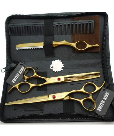 7.0 Inch Gold Hair Scissors Set - Hair Cutting & Thinning Scissors with Razor Combs | International Shipping - Buy Online on GoSupps.com