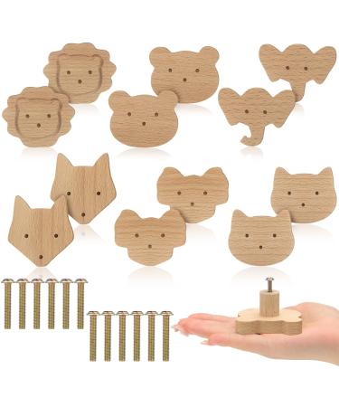 Wood-animal cabinet buttons decorative wood-grip buttons with screws chest of drawers pulling handles wood navy forest animals buttons furniture buttons drawer handles for decoration (cute 12 set) 12