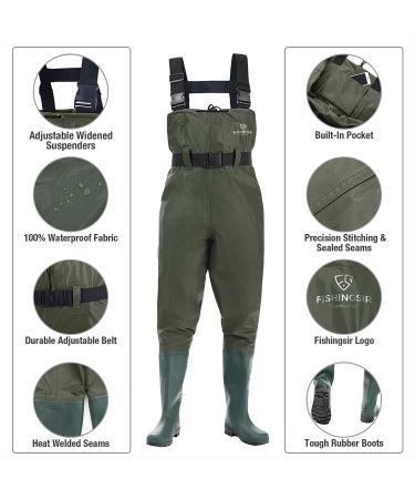 FISHINGSIR HISEA Waterproof Fishing Waders with Boots for Men and Women - Green Chest Waders for Hunting with Boot Hanger - Size M8/W10 - Buy Online on GoSupps.com