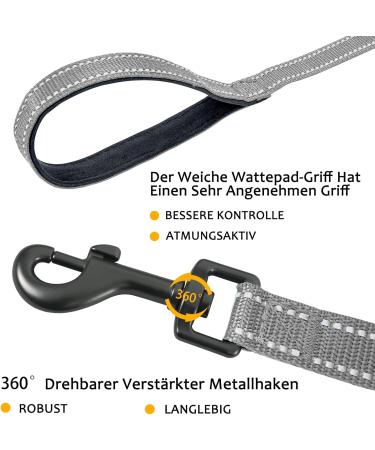 Demigreat Reflective Dog Leash - 3m/5m/10m/15m/20m Robust Training Line with Padded Handle for All Dog Sizes - 50ft Gray - Buy Online on GoSupps.com