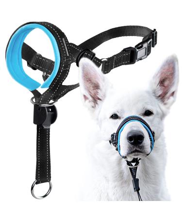 Goodboy halter for dogs with seat belt - prevents heavy pulling on a leash - padded halter for small medium -sized and large dogs - halter with training instructions (size 3 blue) 3 black nylon blue padding