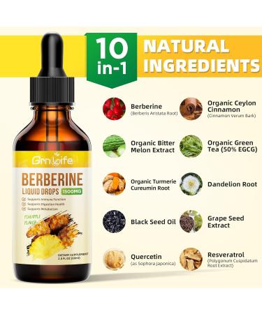 (2 Pack) Berberine Supplement 1500mg Organic Berberine Liquid Drops with Ceylon Cinnamon Bitter Melon - Supports Immune and Metabolism Vegan Pineapple Flavor-2 FL Oz 2 Fl Oz (Pack of 2) - Buy Online on GoSupps.com