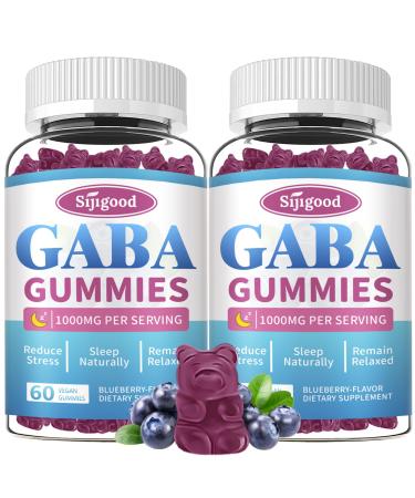 2 Pack GABA Gummies for Adults, Relaxation, Zzz & Mood Sugar-Free Calm Gummies with L-Theanine, 5-HTP, Vitamin D3 Natural Zzz Support, GABA Supplements for Kids, 120 Count Blueberry 60 Count (Pack of 2)