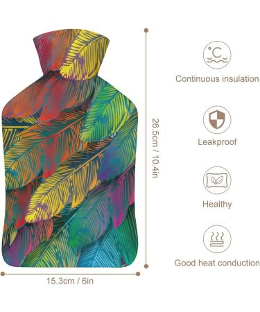 Colorful Feathers Hot Water Bottle with Plush Cover - Perfect Hand Warmer for Adults & Kids - 26.5x15.3cm - Buy Online on GoSupps.com