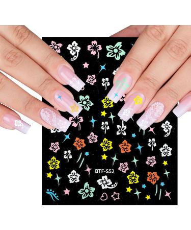 6 Sheets 3D Hibiscus Flower Nail Decals Flower Nail Stickers Self-Adhesive Summer Nail Art Decoration Colorful Flower Pattern Nail Decals Tropical for Women Nail Accessories - Buy Online on GoSupps.com
