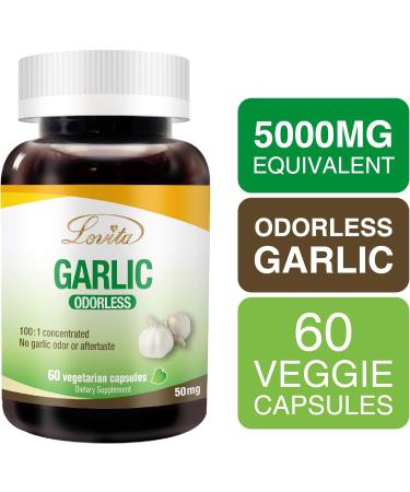 Lovita Odorless Garlic 5000mg | Maximum Strength Immune & Cardio Support | 60 Vegetarian Capsules - Buy Online on GoSupps.com