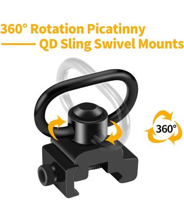 LONSEL 360 Rotation Picatinny Sling Swivel Mount + 2 Point Traditional Sling Rail Mount - Black - Buy Online on GoSupps.com