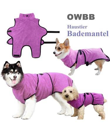 OWBB Extra Absorbent Dog Bath Towel & Cat Fast Drying Bathrobe - XL Purple Pet Coat with Adjustable Carriers for Dogs and Cats - Buy Online on GoSupps.com